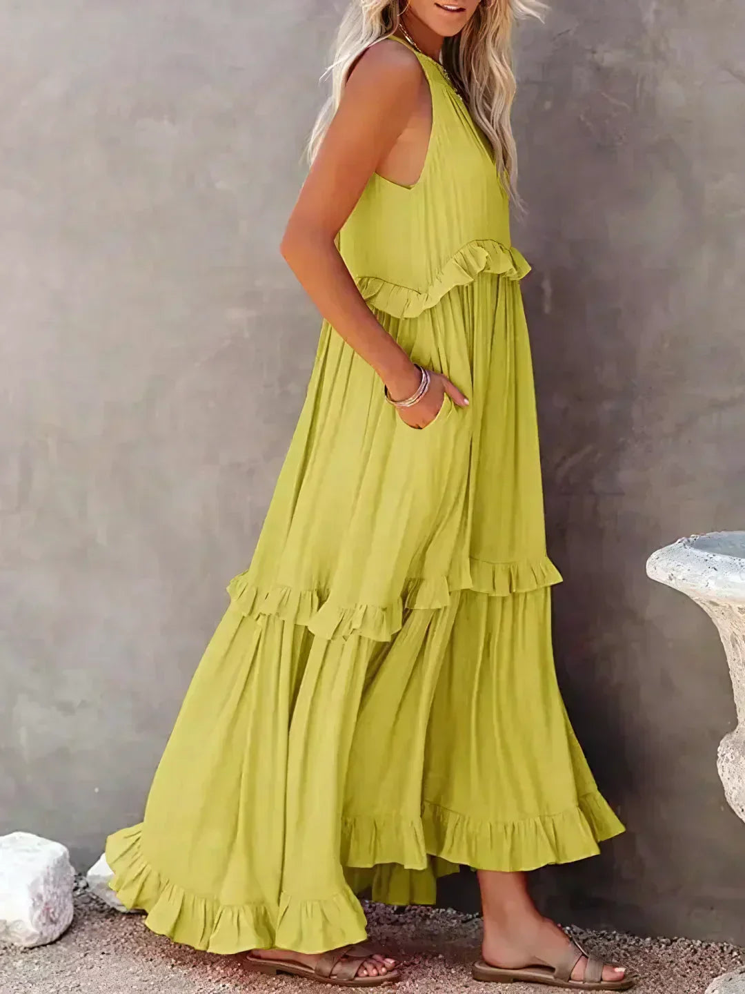 Sarah | Sukienka Maxi Halter z Falbanami (Prawie wyprzedana)
