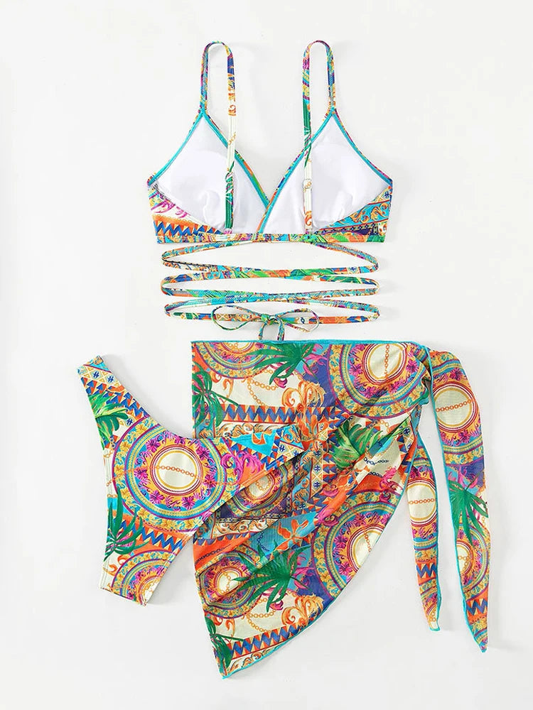 Indira™ - Bikini Push-Up z Krzyżującymi się Paseczkami i Pasującym Cover-Up