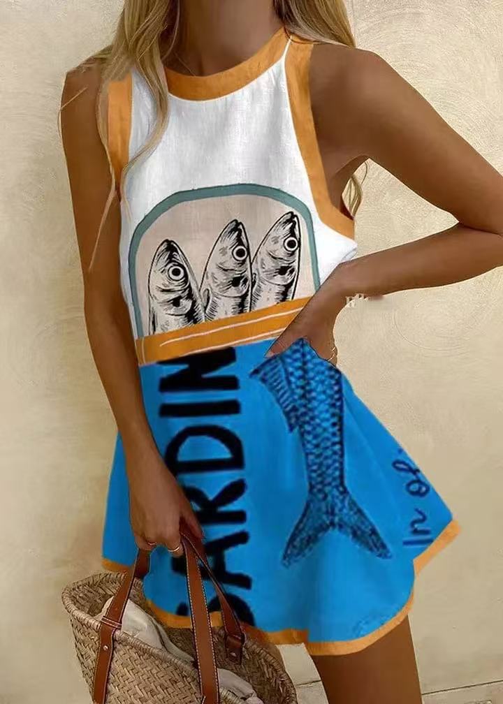 Mini-sukienka z niebieskim nadrukiem