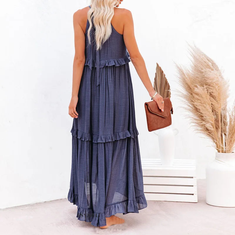 Sarah | Sukienka Maxi Halter z Falbanami (Prawie wyprzedana)