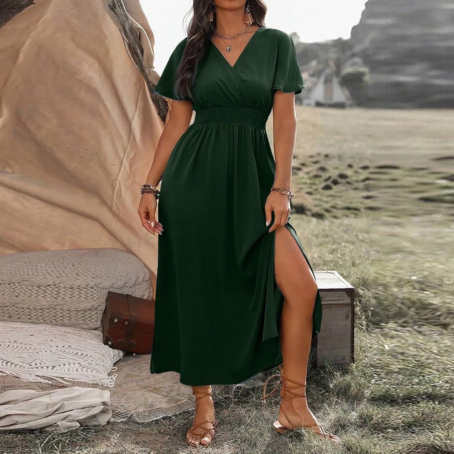 ALANA | Elegancka Maxi Sukienka z Pokryciem na Brzuch