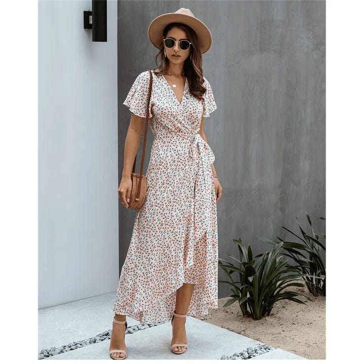 Helena™ - Różowa Sukienka Maxi z Printem Ibiza