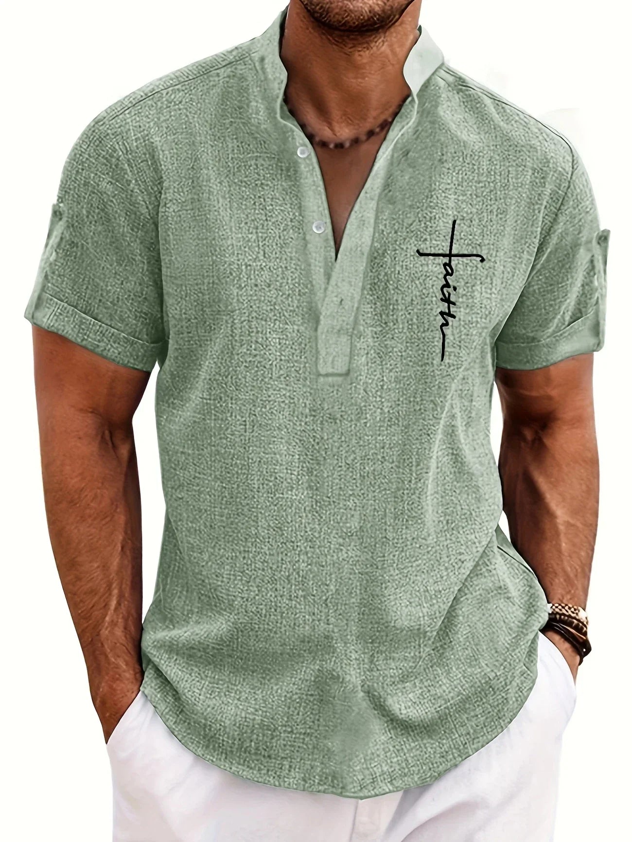 Elliott™ | Elegancka Koszula Krótki Rękaw z Stojącym Kołnierzem
