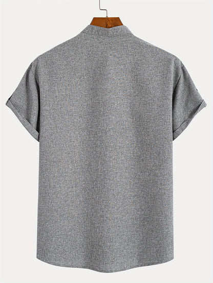 Elliott™ | Elegancka Koszula Krótki Rękaw z Stojącym Kołnierzem