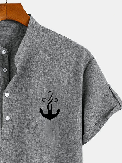 Elliott™ | Elegancka Koszula Krótki Rękaw z Stojącym Kołnierzem