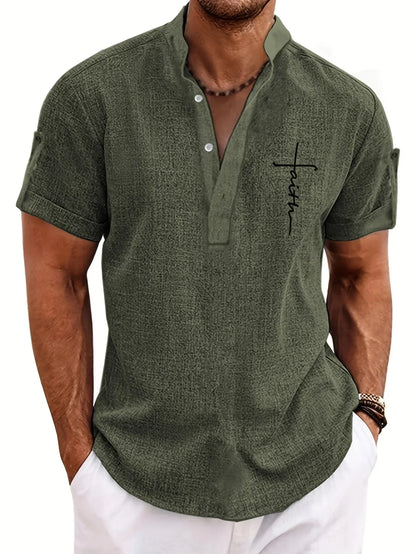Elliott™ | Elegancka Koszula Krótki Rękaw z Stojącym Kołnierzem