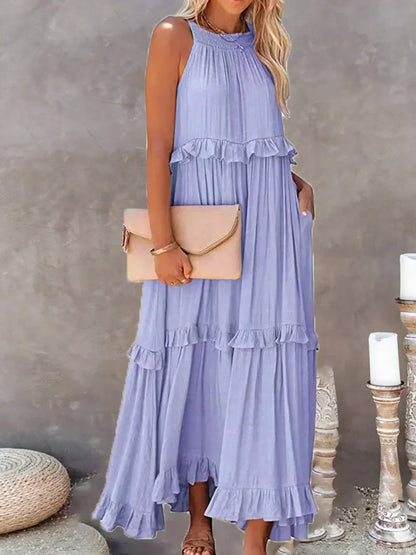Sarah | Sukienka Maxi Halter z Falbanami (Prawie wyprzedana)