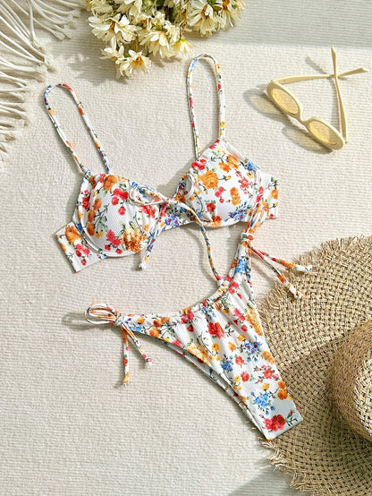 Kalina | Kwiatowy Bikini Z Wiązaniami