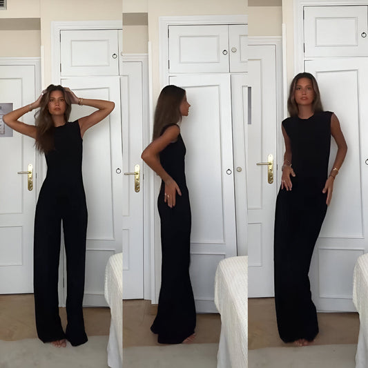 Elegancki, bezrękawnik w stylu casual z prostymi spodniami