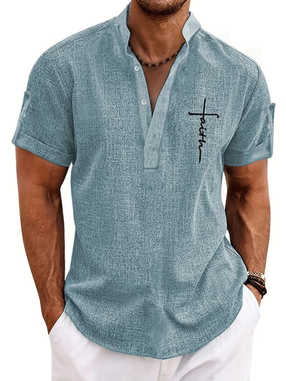 Elliott™ | Elegancka Koszula Krótki Rękaw z Stojącym Kołnierzem