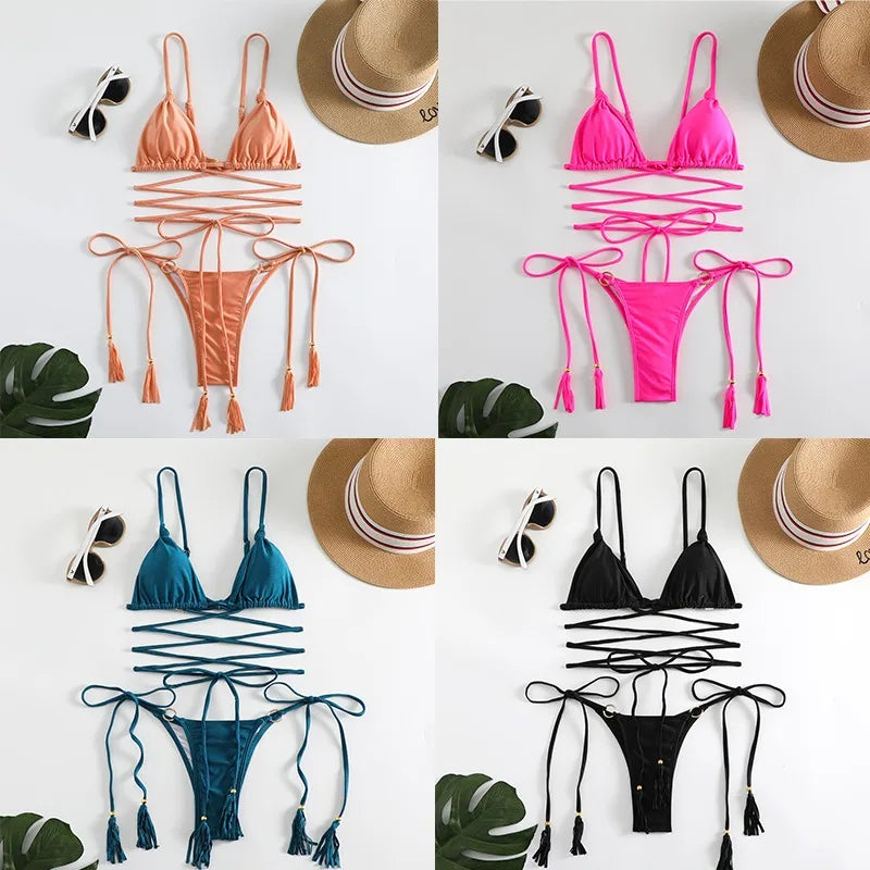 Zaria™ - Seksowne bikini z krzyżującymi się taśmami i pustym wzorem