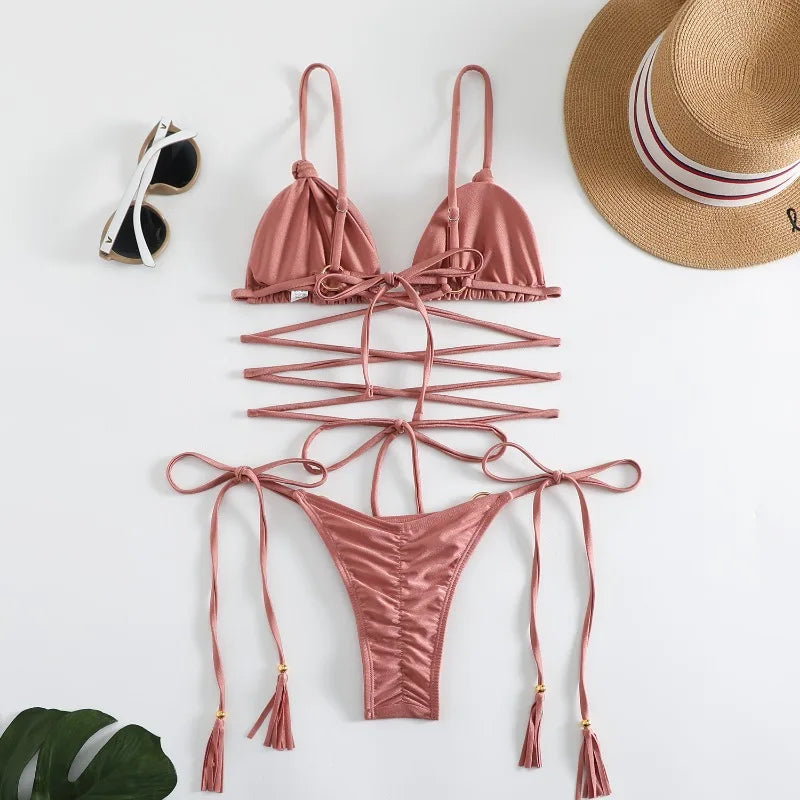 Zaria™ - Seksowne bikini z krzyżującymi się taśmami i pustym wzorem