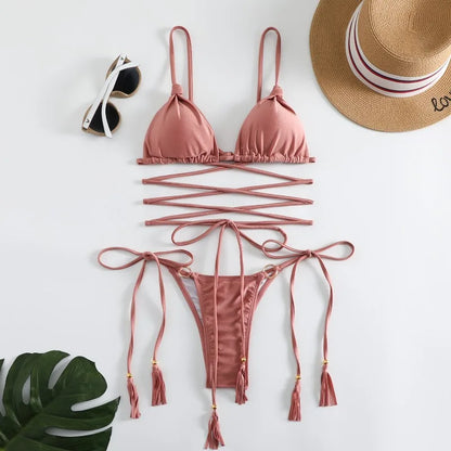 Zaria™ - Seksowne bikini z krzyżującymi się taśmami i pustym wzorem