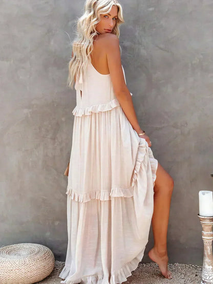 Sarah | Sukienka Maxi Halter z Falbanami (Prawie wyprzedana)