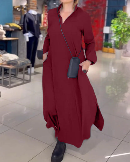 Evia™ | Długa, luźna sukienka z rozcięciem