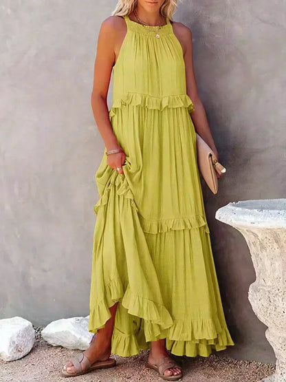 Sarah | Sukienka Maxi Halter z Falbanami (Prawie wyprzedana)