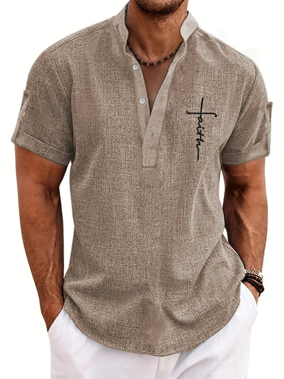 Elliott™ | Elegancka Koszula Krótki Rękaw z Stojącym Kołnierzem