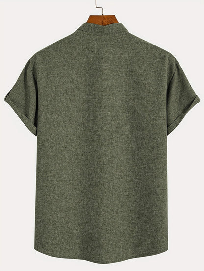 Elliott™ | Elegancka Koszula Krótki Rękaw z Stojącym Kołnierzem