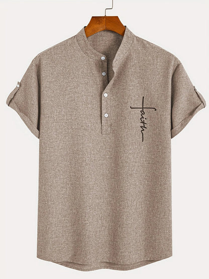 Elliott™ | Elegancka Koszula Krótki Rękaw z Stojącym Kołnierzem