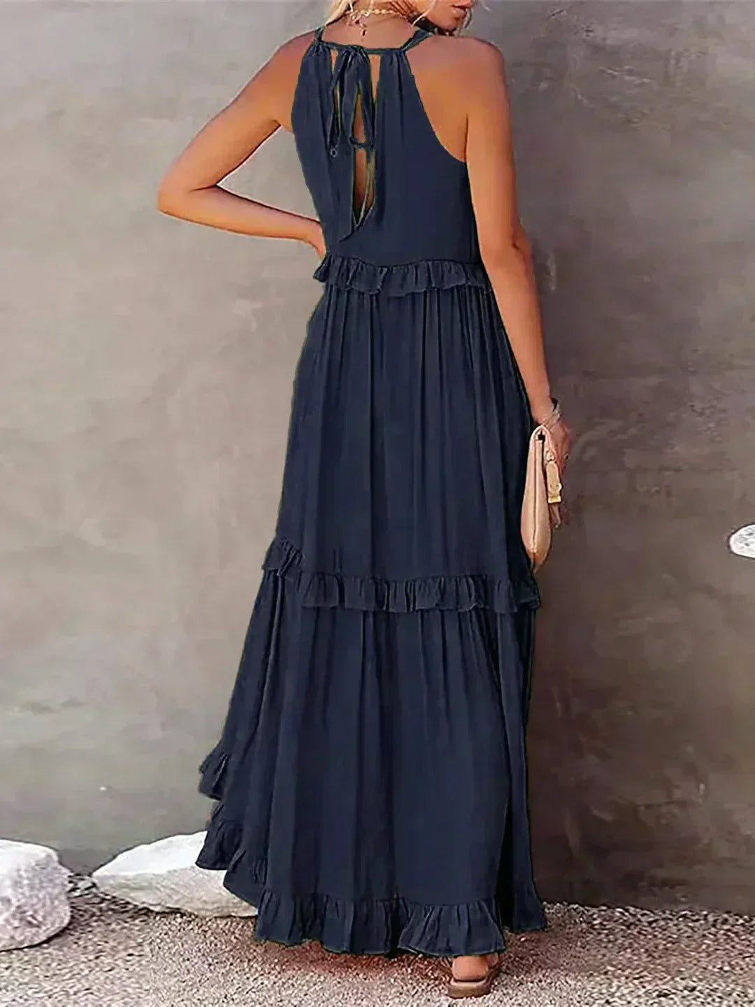 Sarah | Sukienka Maxi Halter z Falbanami (Prawie wyprzedana)