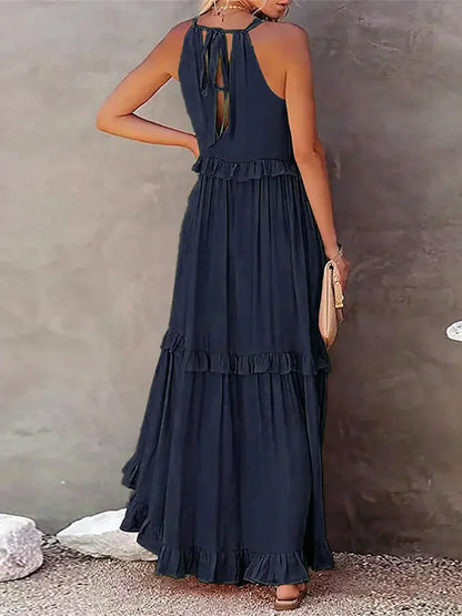 Sarah | Sukienka Maxi Halter z Falbanami (Prawie wyprzedana)