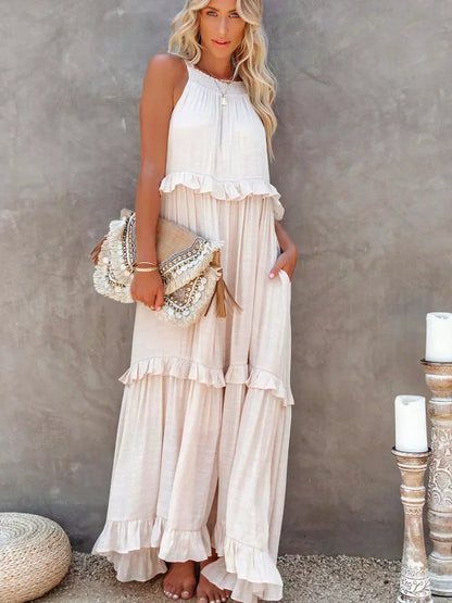 Sarah | Sukienka Maxi Halter z Falbanami (Prawie wyprzedana)
