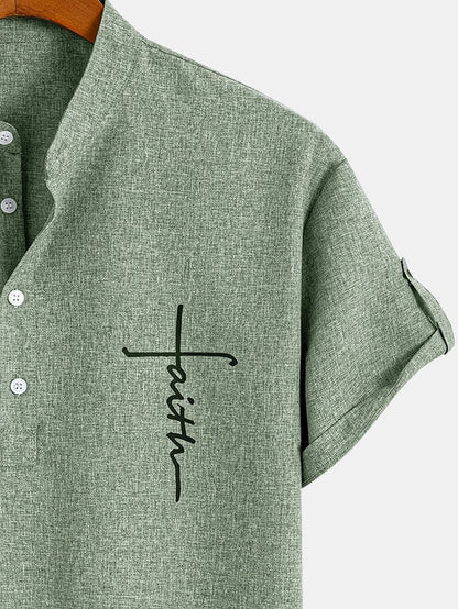 Elliott™ | Elegancka Koszula Krótki Rękaw z Stojącym Kołnierzem