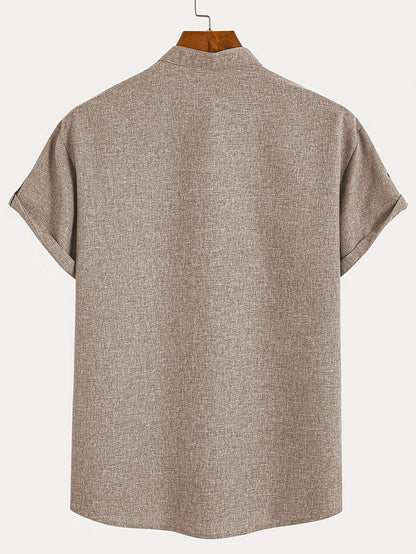 Elliott™ | Elegancka Koszula Krótki Rękaw z Stojącym Kołnierzem