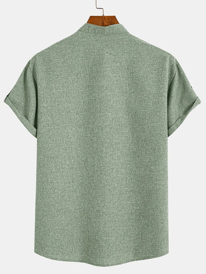 Elliott™ | Elegancka Koszula Krótki Rękaw z Stojącym Kołnierzem