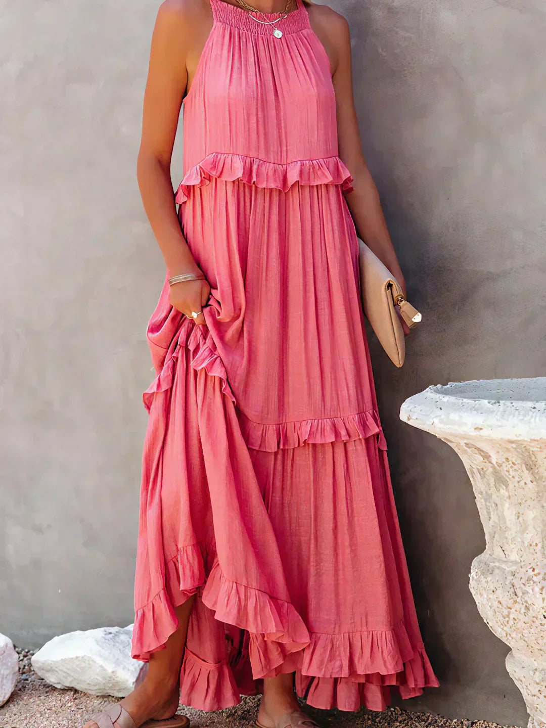 Sarah | Sukienka Maxi Halter z Falbanami (Prawie wyprzedana)