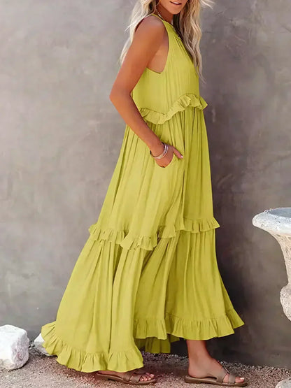 Sarah | Sukienka Maxi Halter z Falbanami (Prawie wyprzedana)