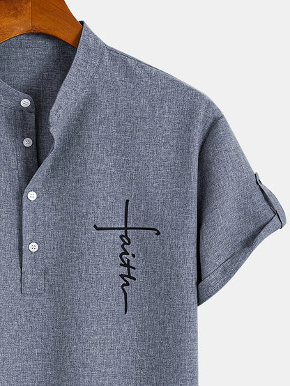 Elliott™ | Elegancka Koszula Krótki Rękaw z Stojącym Kołnierzem