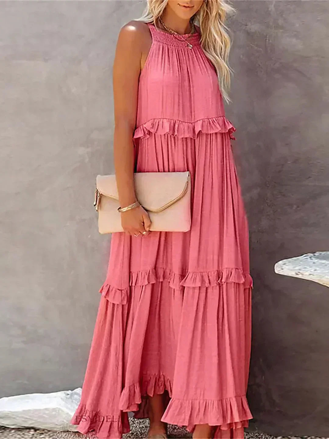 Sarah | Sukienka Maxi Halter z Falbanami (Prawie wyprzedana)
