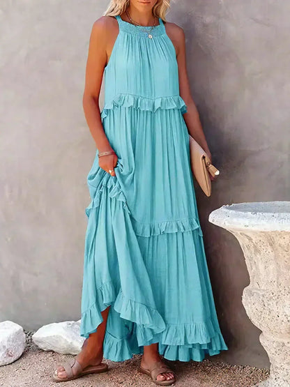 Sarah | Sukienka Maxi Halter z Falbanami (Prawie wyprzedana)