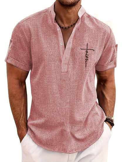 Elliott™ | Elegancka Koszula Krótki Rękaw z Stojącym Kołnierzem