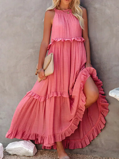 Sarah | Sukienka Maxi Halter z Falbanami (Prawie wyprzedana)