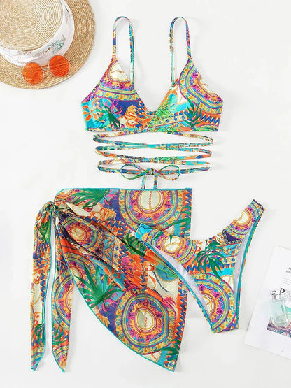 Indira™ - Bikini Push-Up z Krzyżującymi się Paseczkami i Pasującym Cover-Up