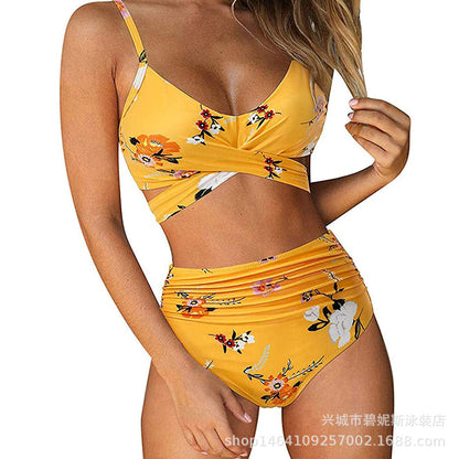 Ophelia™ - Bikini Modelujące z Wysokim Stanem w Wzory i Krzyżowym Kroju