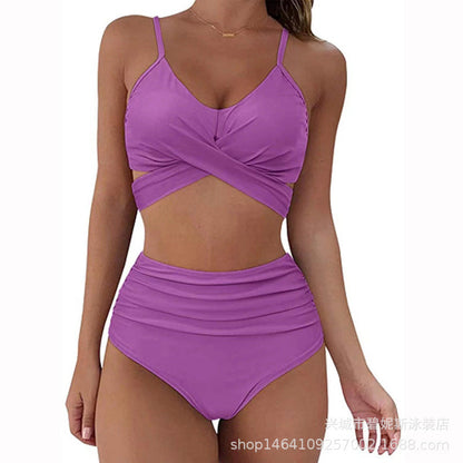 Ophelia™ - Bikini Modelujące z Wysokim Stanem w Wzory i Krzyżowym Kroju