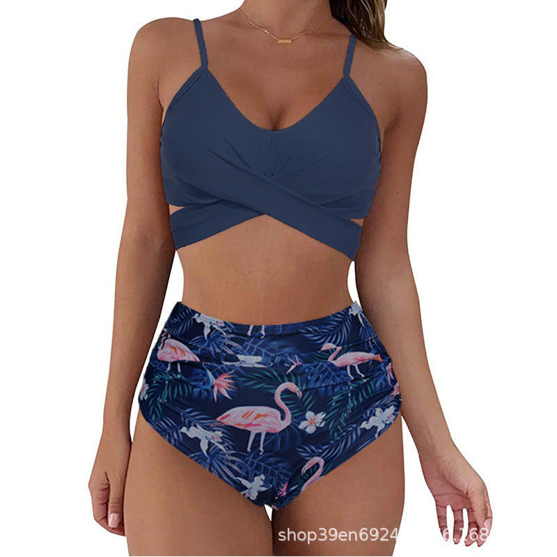 Ophelia™ - Bikini Modelujące z Wysokim Stanem w Wzory i Krzyżowym Kroju