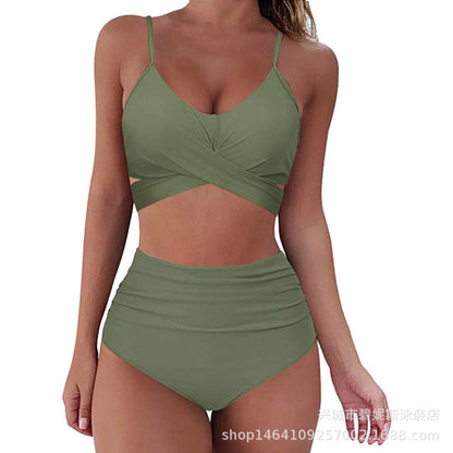 Ophelia™ - Bikini Modelujące z Wysokim Stanem w Wzory i Krzyżowym Kroju