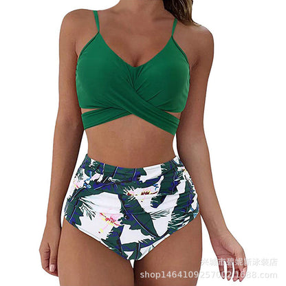 Ophelia™ - Bikini Modelujące z Wysokim Stanem w Wzory i Krzyżowym Kroju