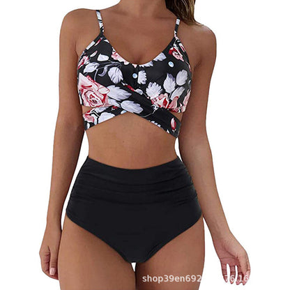 Ophelia™ - Bikini Modelujące z Wysokim Stanem w Wzory i Krzyżowym Kroju