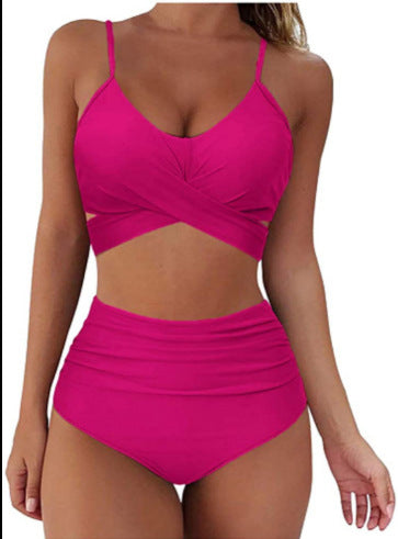 Ophelia™ - Bikini Modelujące z Wysokim Stanem w Wzory i Krzyżowym Kroju