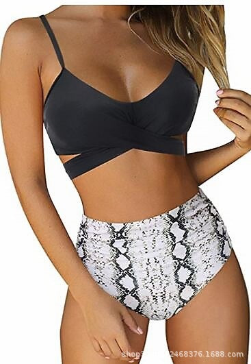 Ophelia™ - Bikini Modelujące z Wysokim Stanem w Wzory i Krzyżowym Kroju