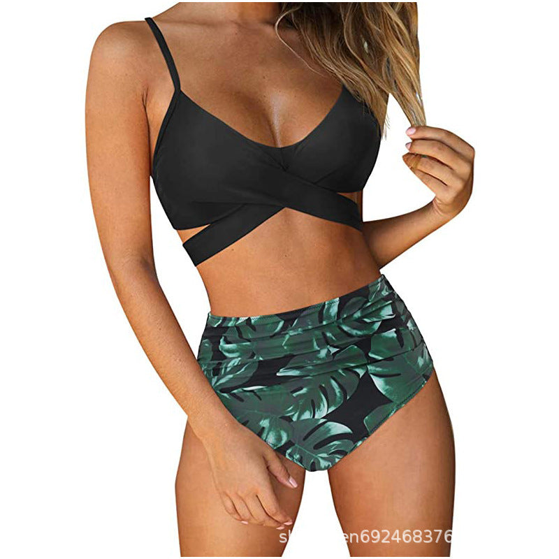 Ophelia™ - Bikini Modelujące z Wysokim Stanem w Wzory i Krzyżowym Kroju