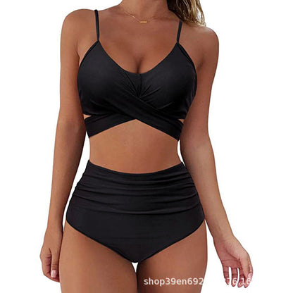 Ophelia™ - Bikini Modelujące z Wysokim Stanem w Wzory i Krzyżowym Kroju