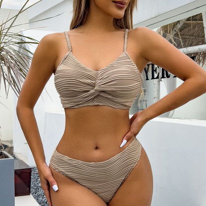 Eira™ - Bikini z Wysokim Stanem w Odcieniu Nude z Detalem Faldowania