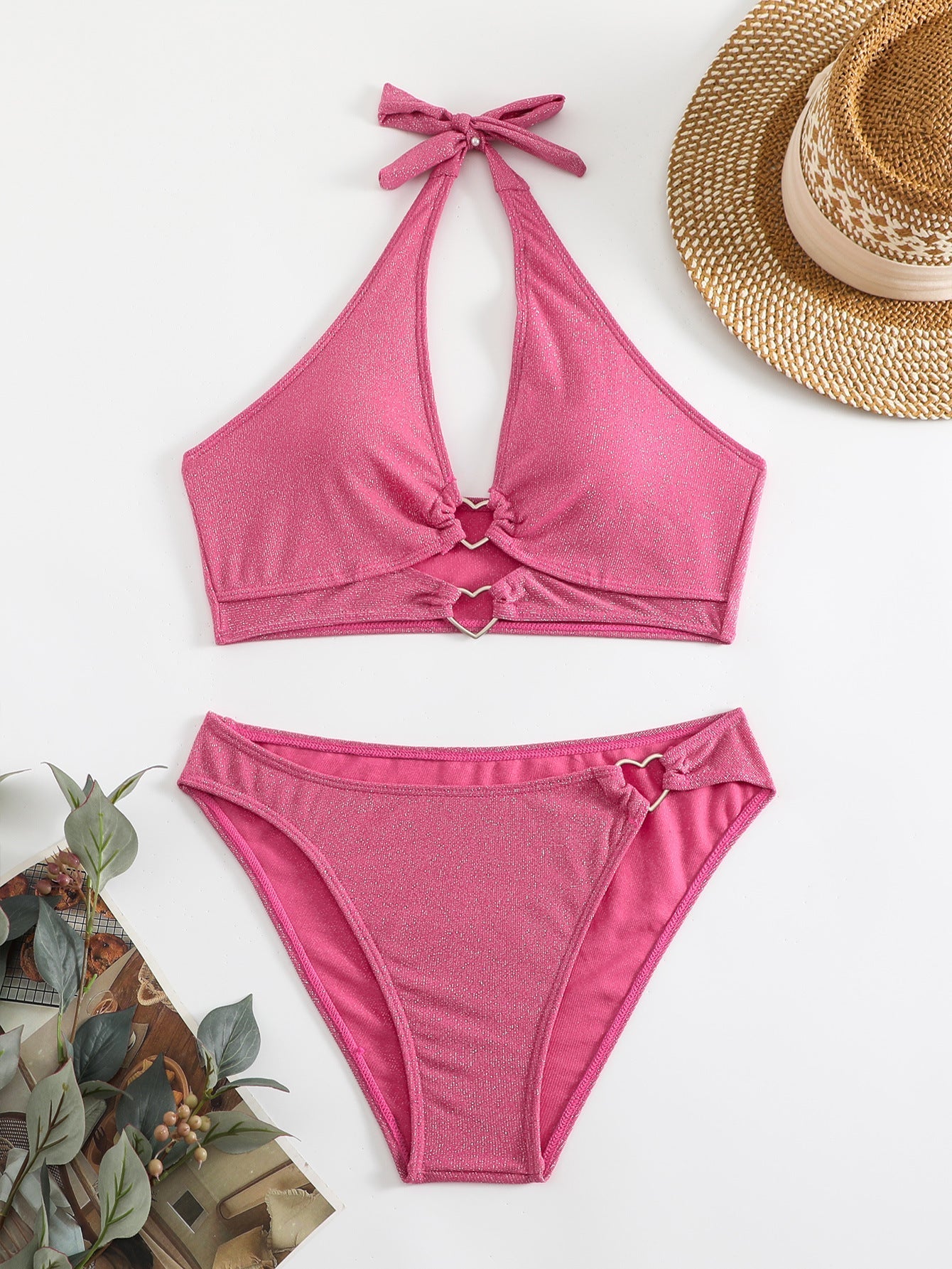 Aziza™ - Bikini Halter Push-Up z Wysokim Stanem w Różowym Fuksji