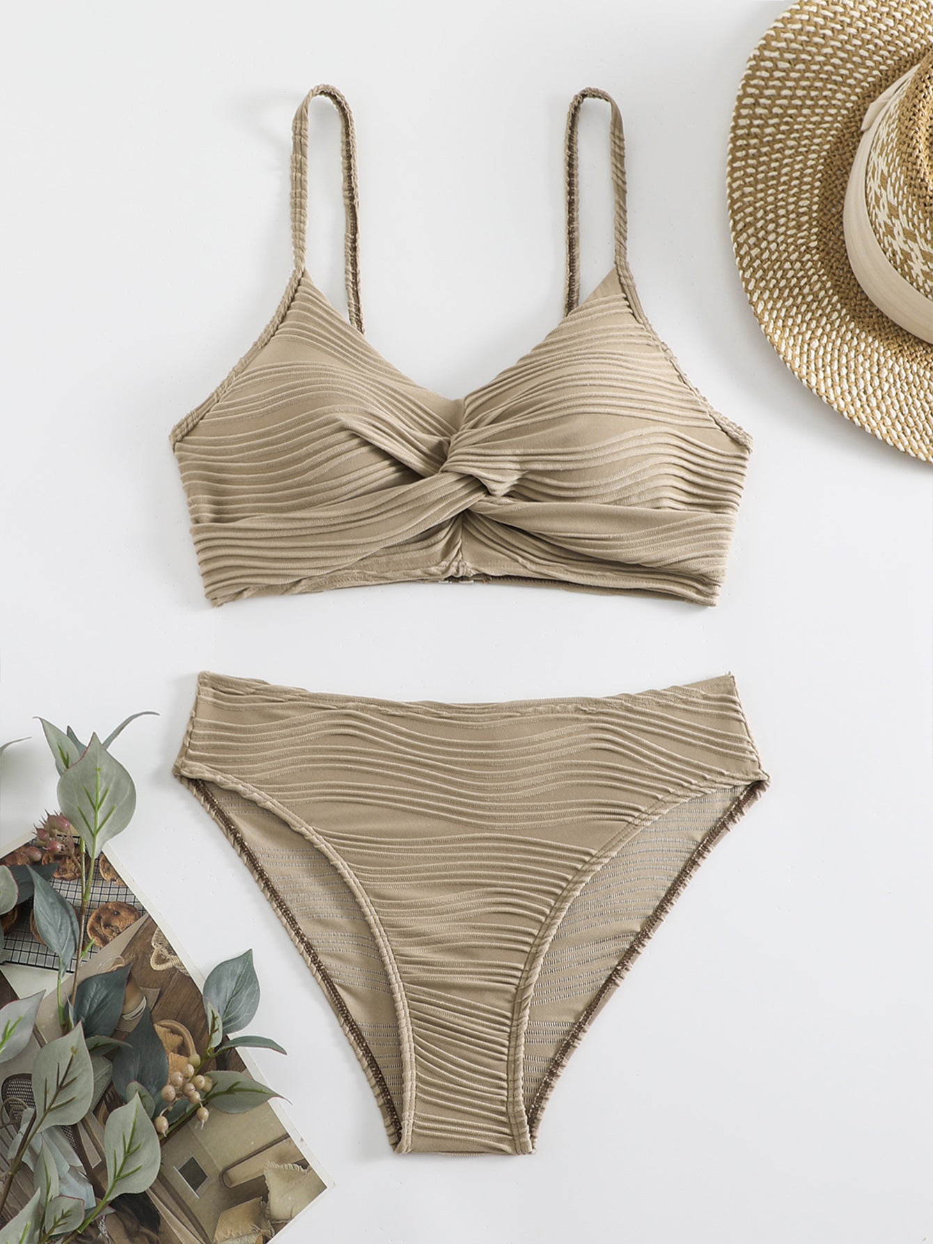 Eira™ - Bikini z Wysokim Stanem w Odcieniu Nude z Detalem Faldowania